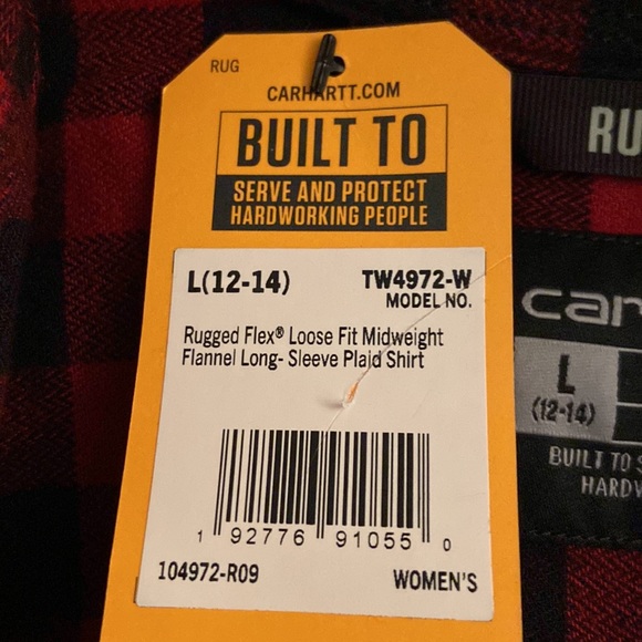 Women’s, Carhartt, rugged flex flannel long sleeve plaid shirt.  Large, 12–14. - Picture 8 of 8